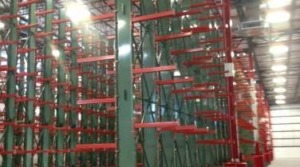 Pallet rack red and green close up