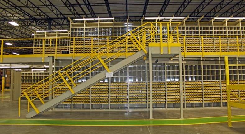 warehouse with yellow storage equipment