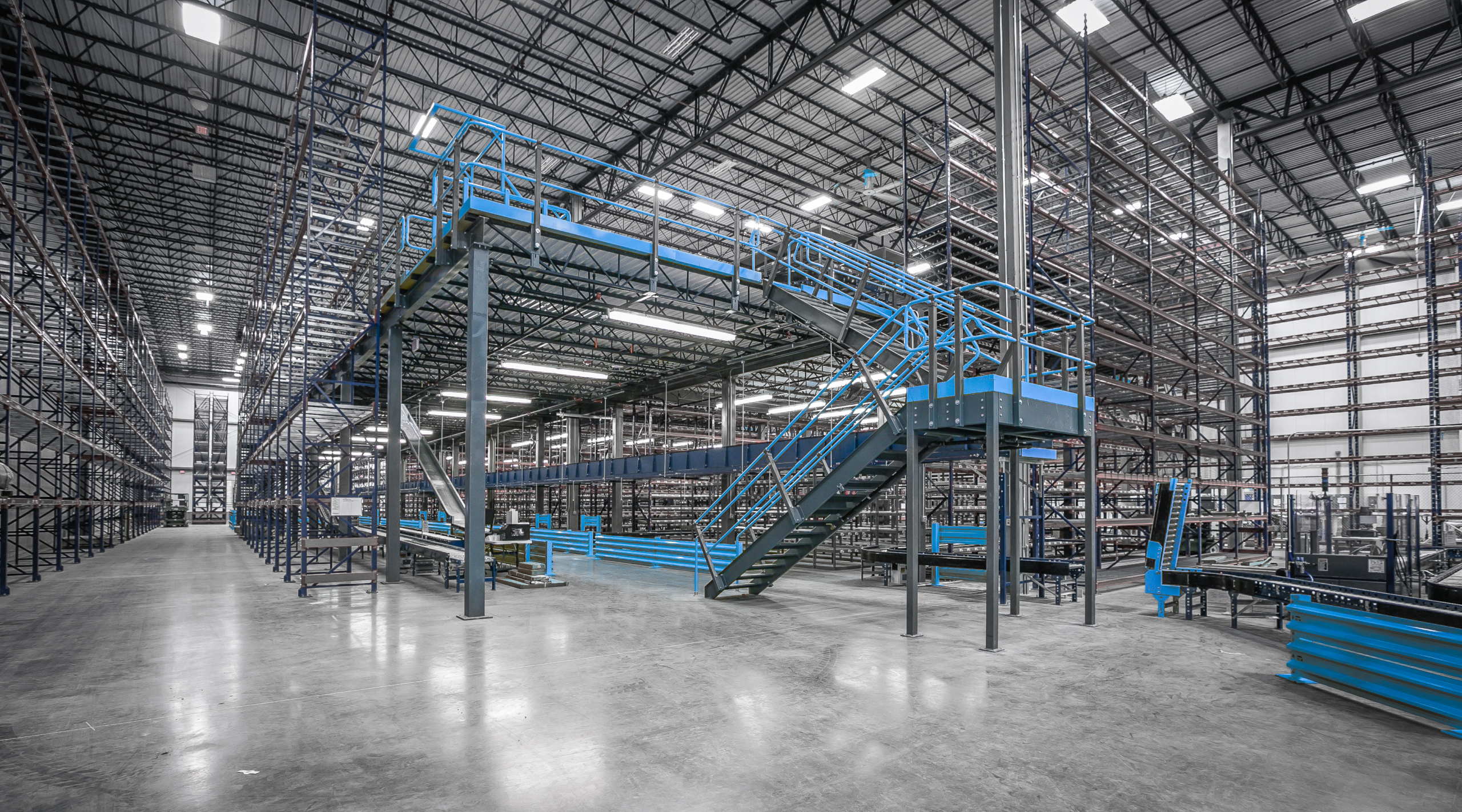 Pallet Rack Protection, Mezzanine, Cages, Wire Partitions, Vertical Reciprocating Conveyor Lifts